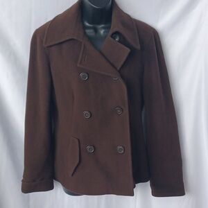 Esprit Size M Brown Wool Peacoat, 21" PTP, 18" Flat Waist, 25" Long